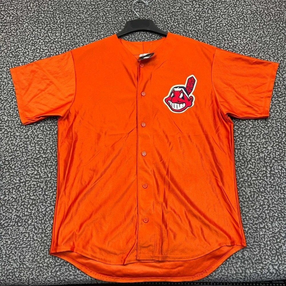 Vintage Cleveland Indians Guardians Jersey Shirt Men Large Orange Majestic New L